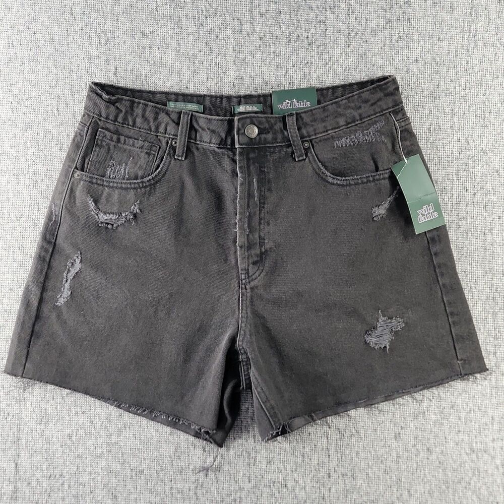 Wild Fable Womens Size 10 Black Distressed High Rise Denim Mom Shorts NWT